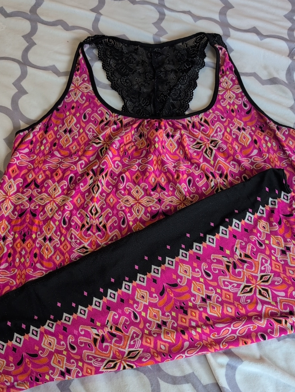 Pink Geometric Lace-Back Jammies